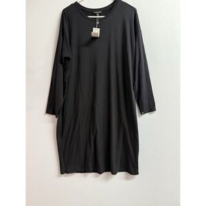 Eileen Fisher  M Black Boxy Midi Tencel Jersey Dress with Side Zip